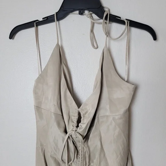 ZARA Ruched Mini Dress Soft Gold Tan | 2298/155 size XLarge Short Tie Neck - Picture 11 of 15